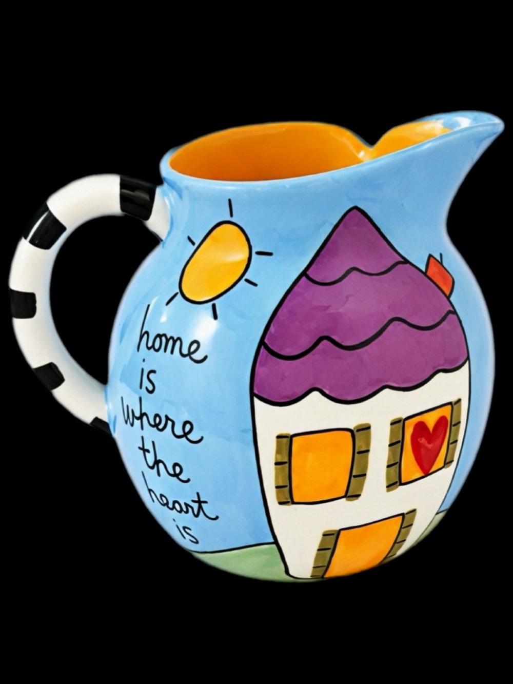 Vntg Sandra Magsamen for Silvestri Large Whimsical Folk Art Ceramic Pitcher/Vase